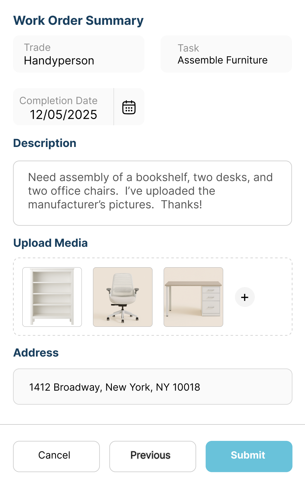 Post a Request form preview